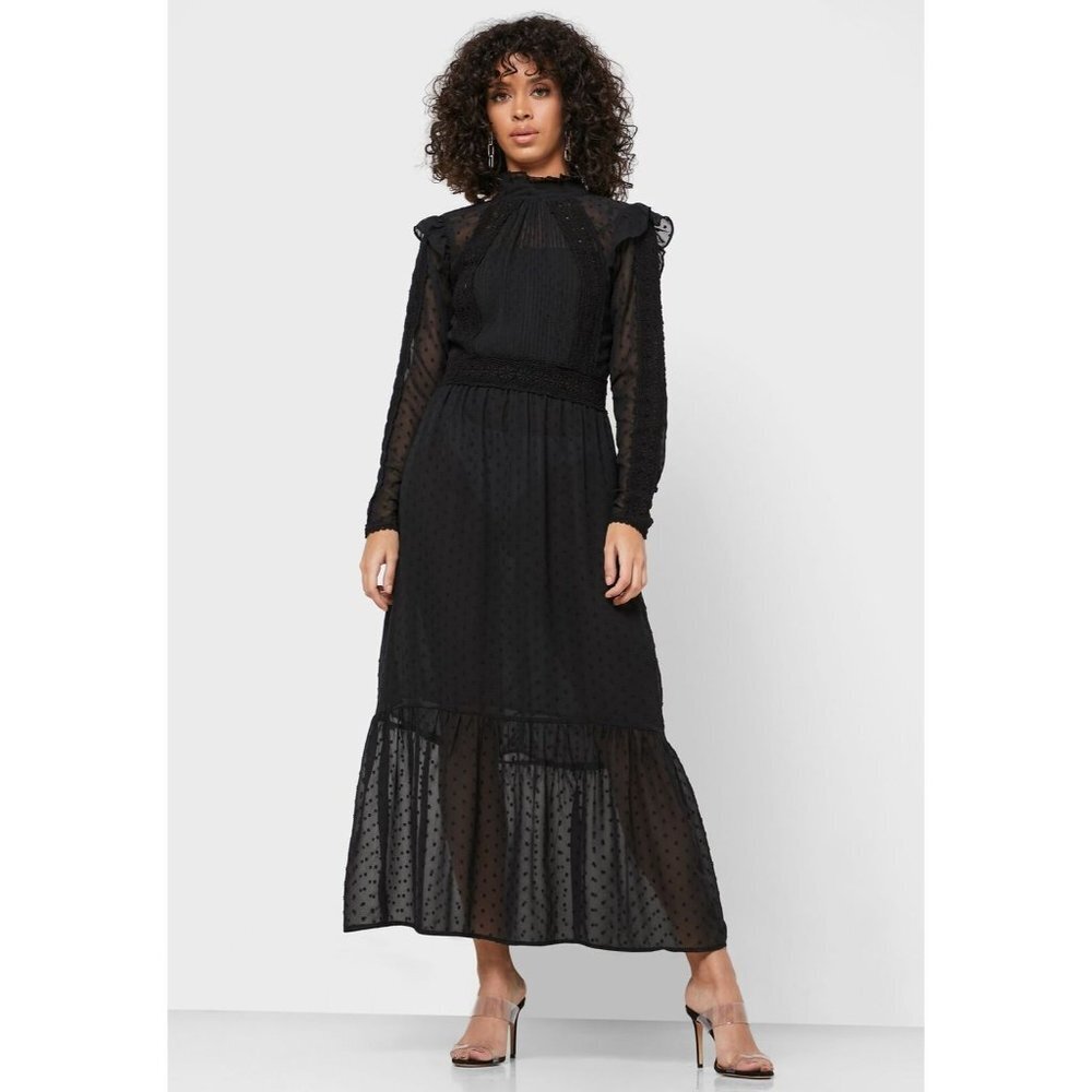Topshop Black Sheer Dotted Maxi Dress